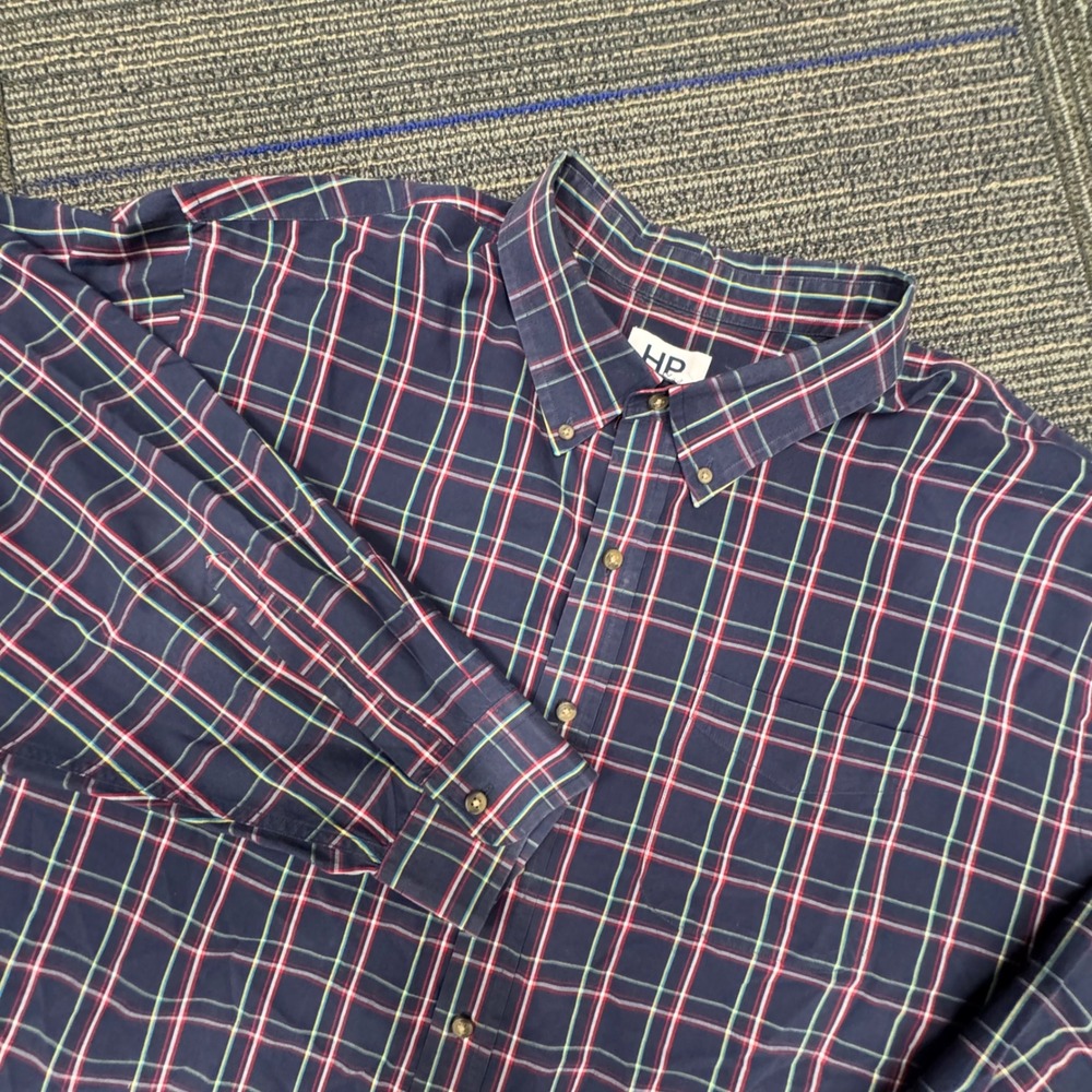 HB Plaid Button Down Shirt Mens 4XL Long Sleeve Checkered Casual